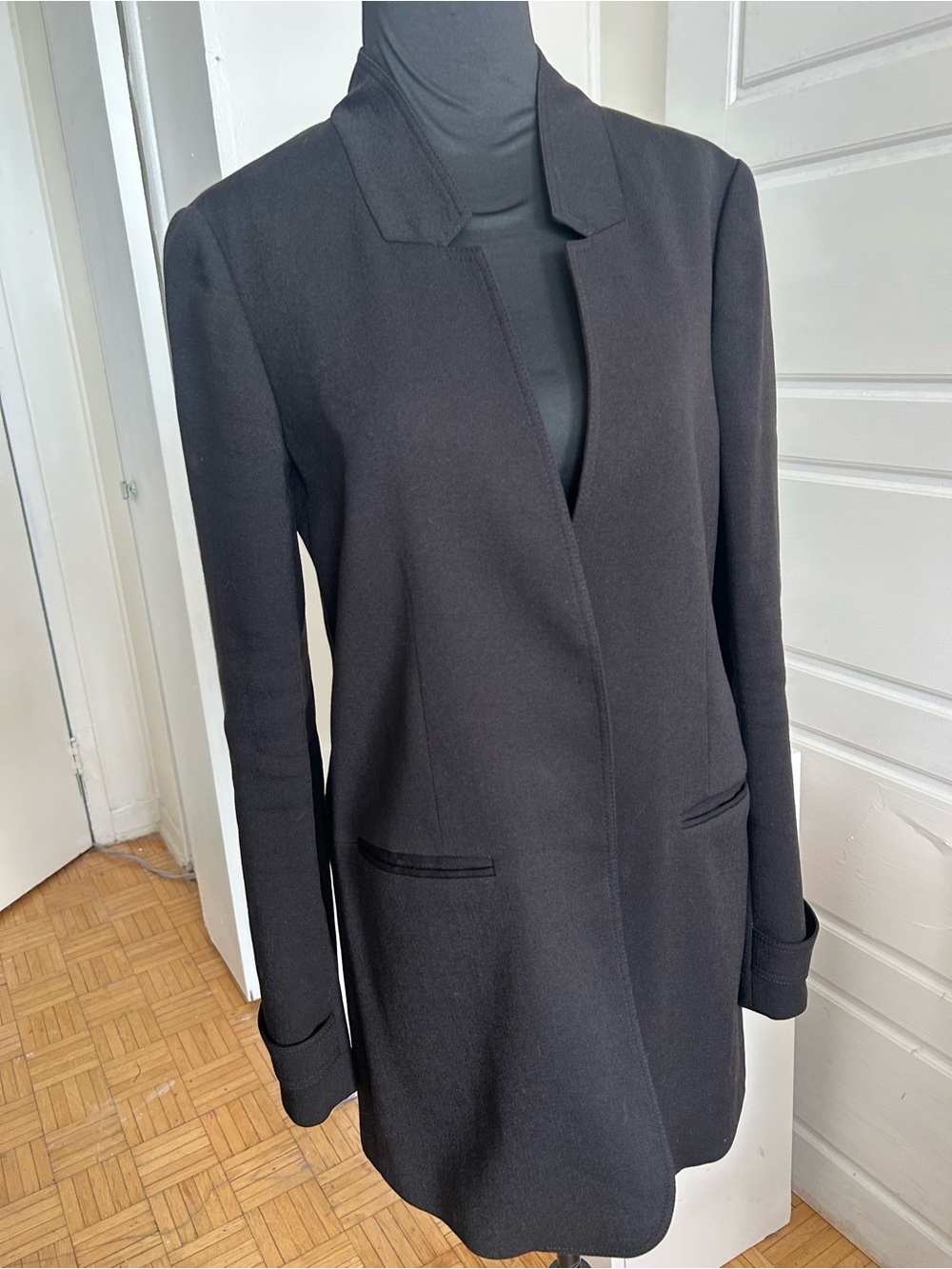 Burberry London Black Wool Blend Long Blazer Jacket US 4